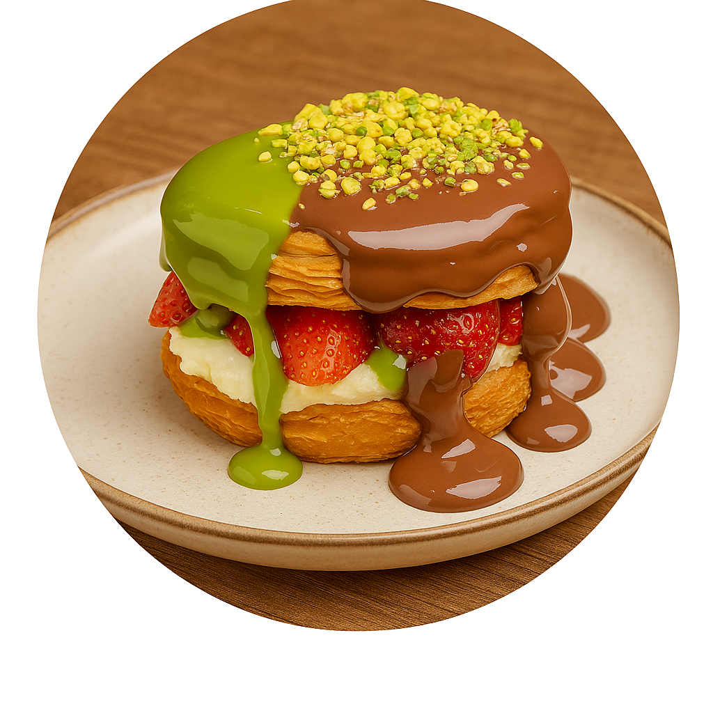 Pistachio and chocolate croissant cake