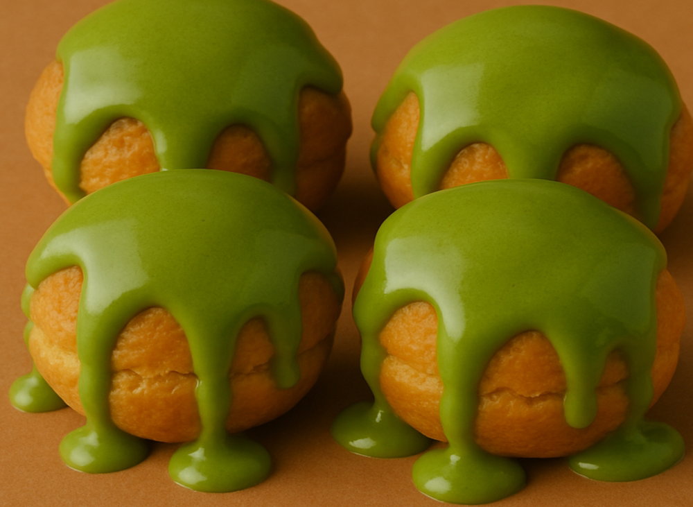 Pistachio and Chocolate Sauce Profiteroles