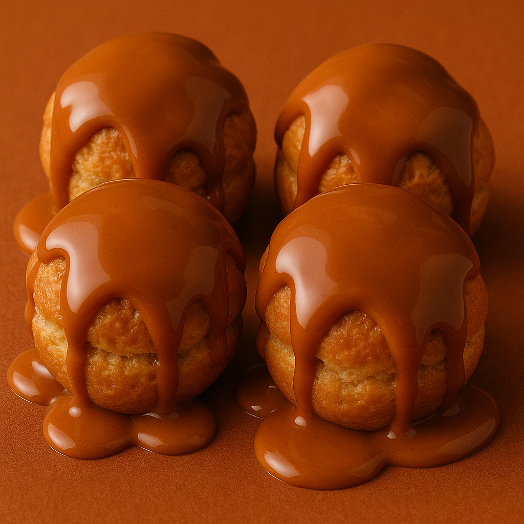 Profiteroles with caramel chocolate sauce