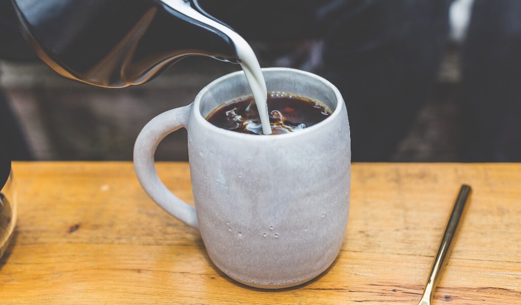 Brewed filter coffee with milk
